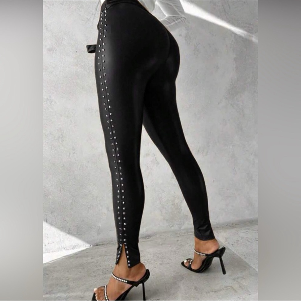 NEW Black Studded Women's Faux Leather Pants